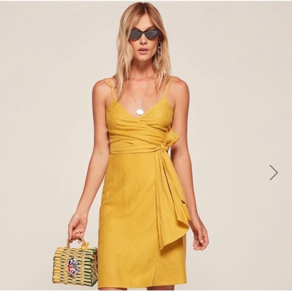 Reformation Yellow Wrap-Detail Midi Dress